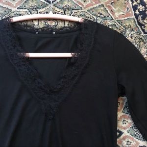 Black Lacy v neck long sleeved top
